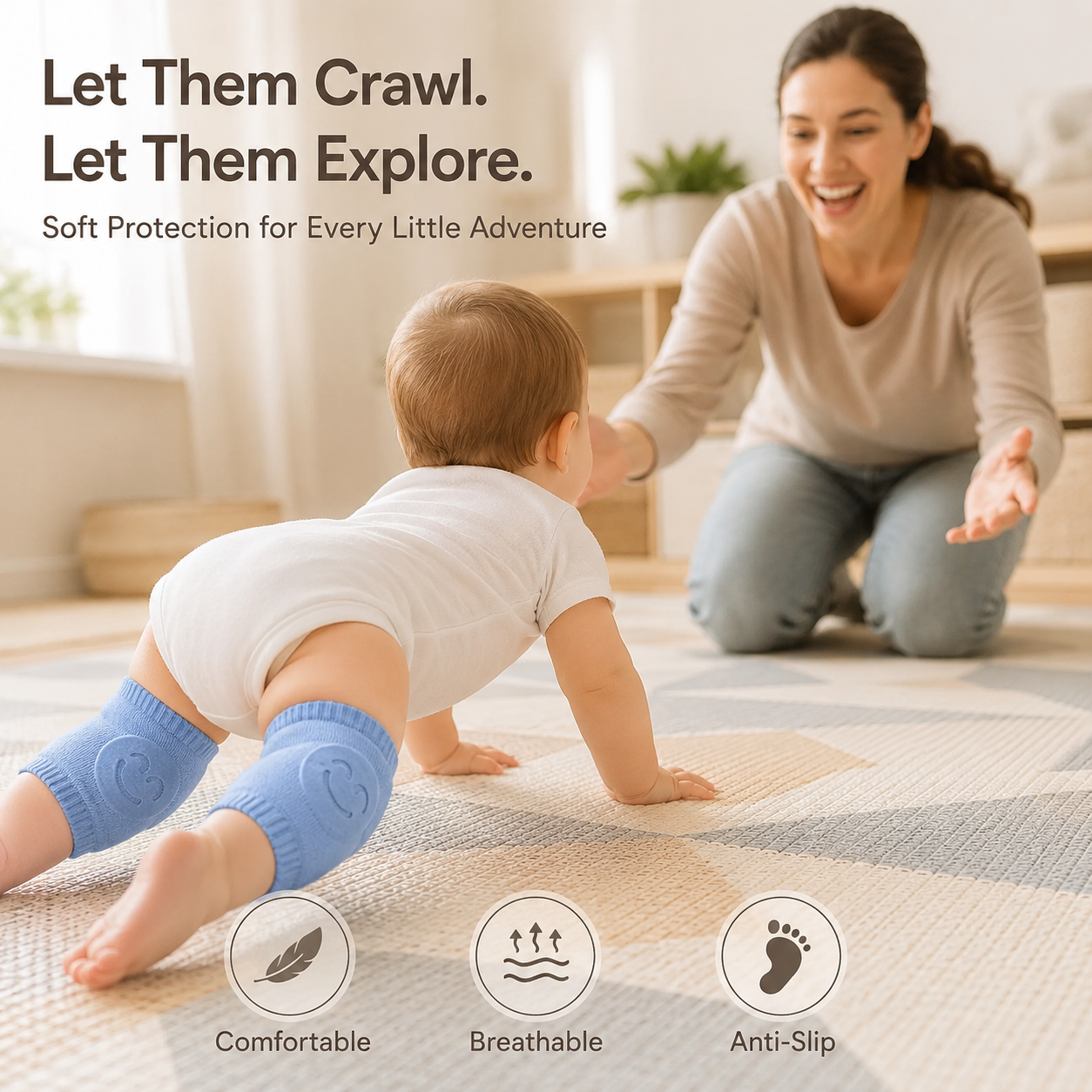 Premium Anti-Slip Baby Knee Pads for Crawling, Breathable & Adjustable (1 Pair)