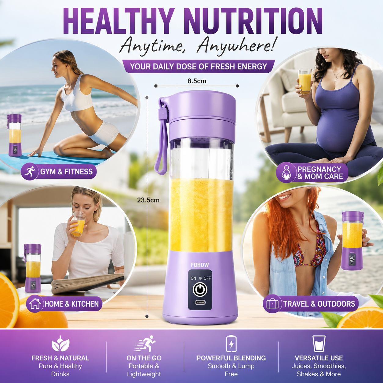 Portable USB Rechargeable Mini Blender Bottle