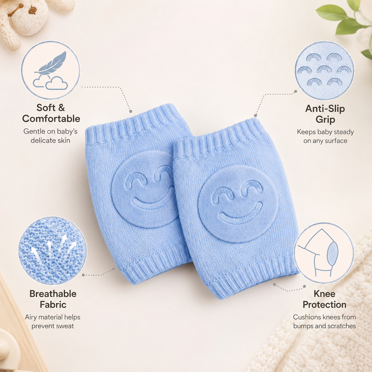 Premium Anti-Slip Baby Knee Pads for Crawling, Breathable & Adjustable (1 Pair)