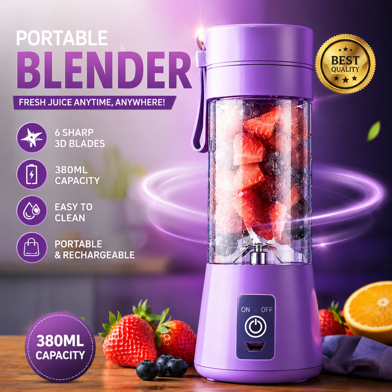 Portable USB Rechargeable Mini Blender Bottle