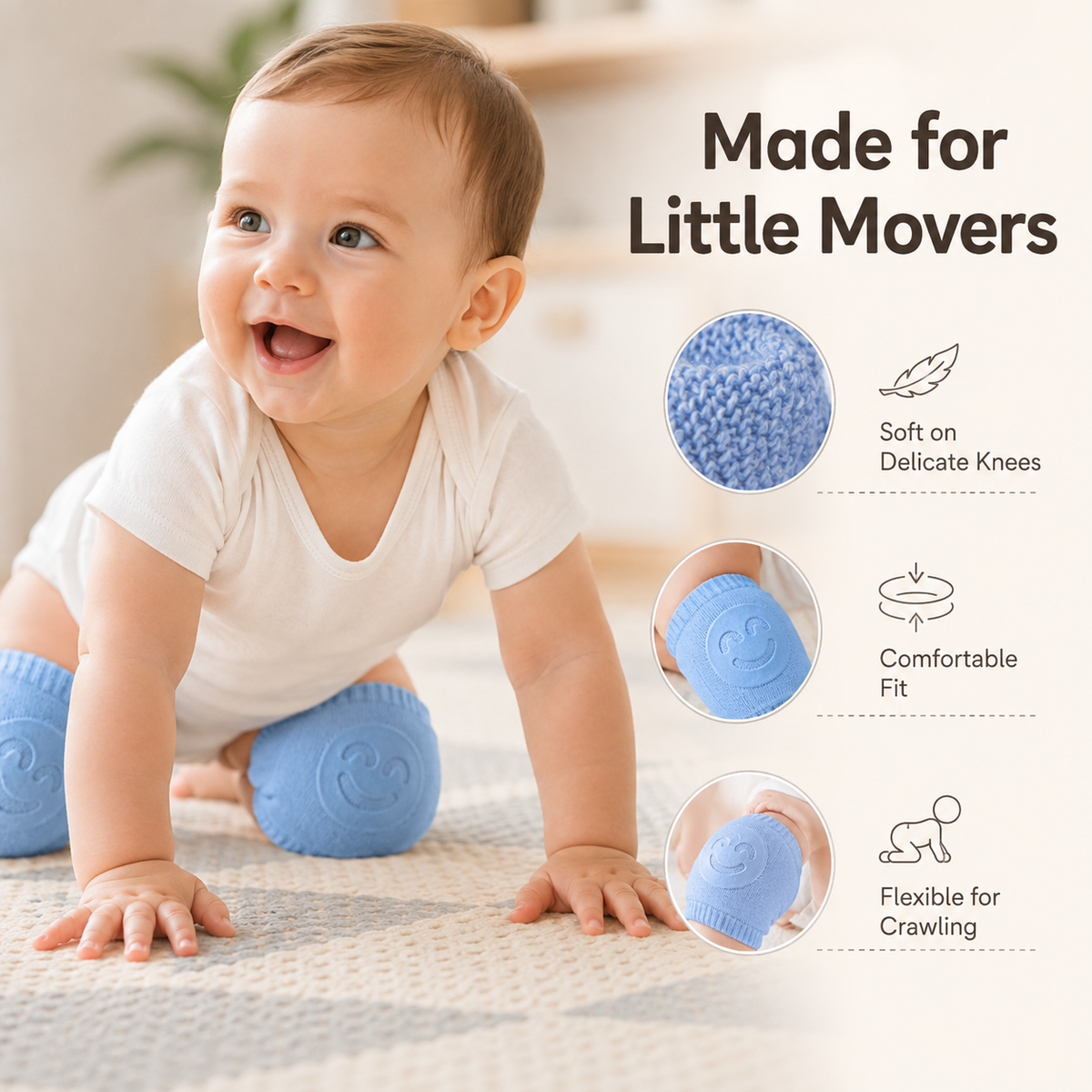 Premium Anti-Slip Baby Knee Pads for Crawling, Breathable & Adjustable (1 Pair)